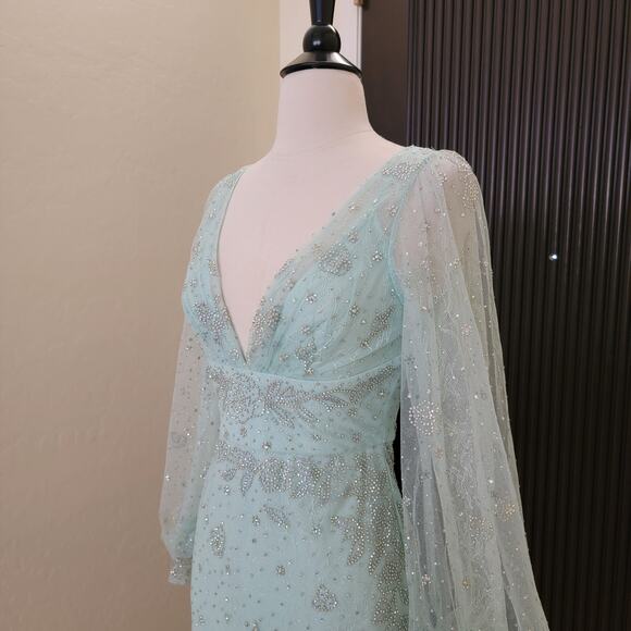 Ieena for Mac Duggal 50744 Seafoam Green Beaded High-Low Formal Gown Dress 2 - Picture 6 of 12